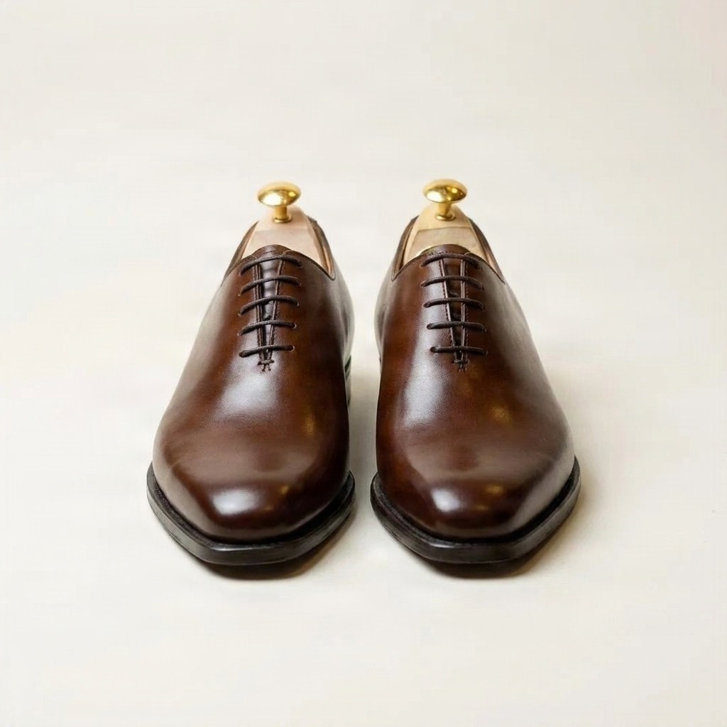 Men's brown leather wholecut oxfords square toe