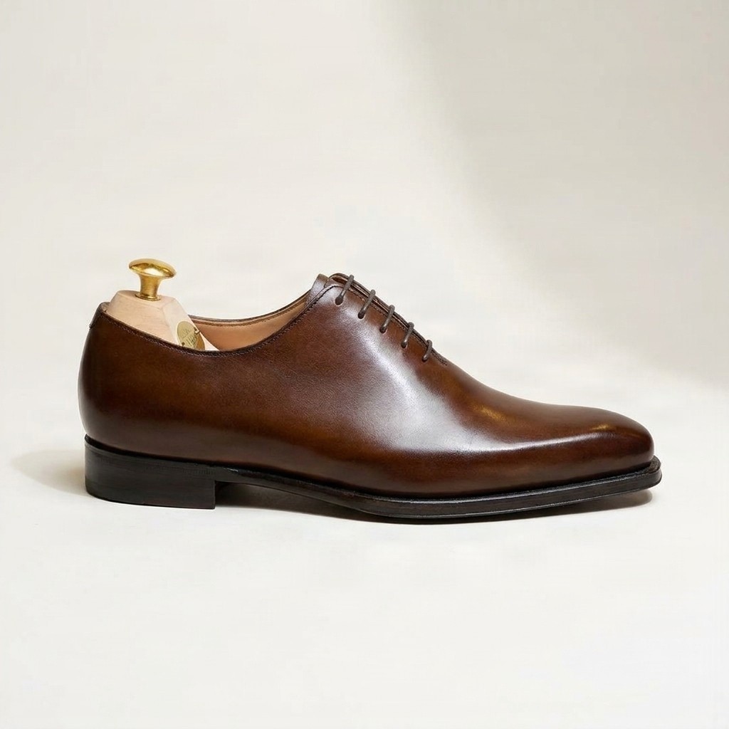 Brown leather wholecut oxfords square toe for men