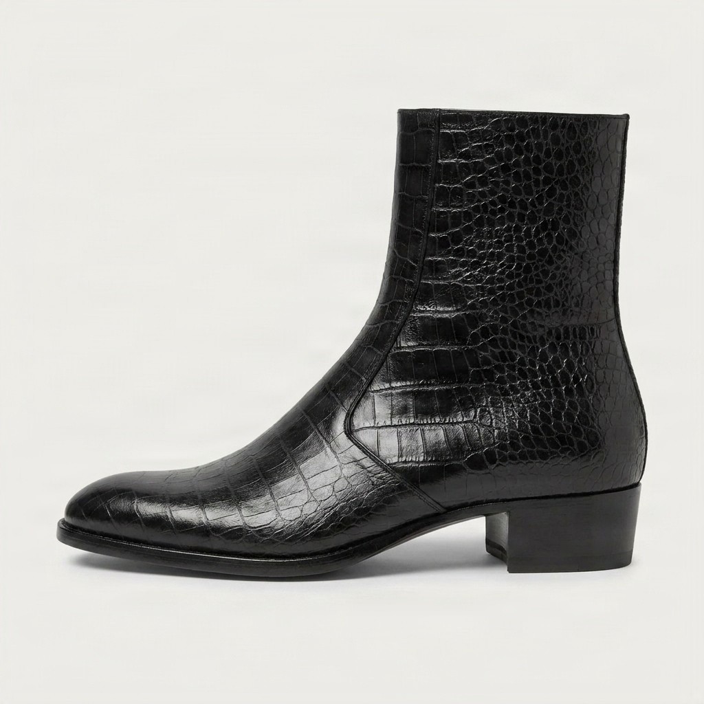 Black crocodile ankle boots for men