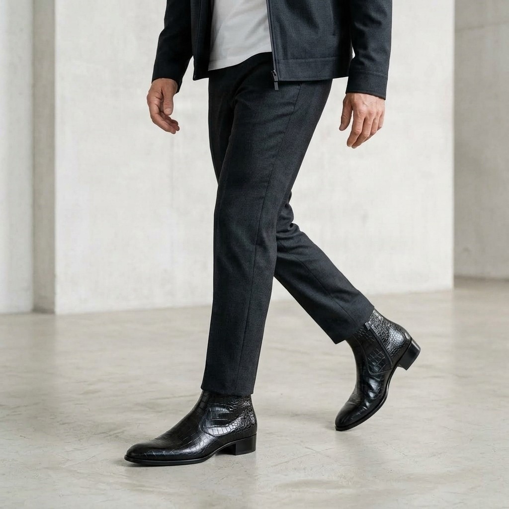 Men's crocodile ankle boots in black