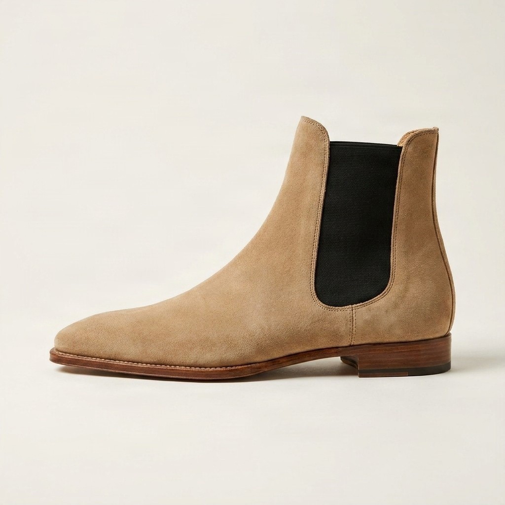 Beige suede chelsea boots pull on for men