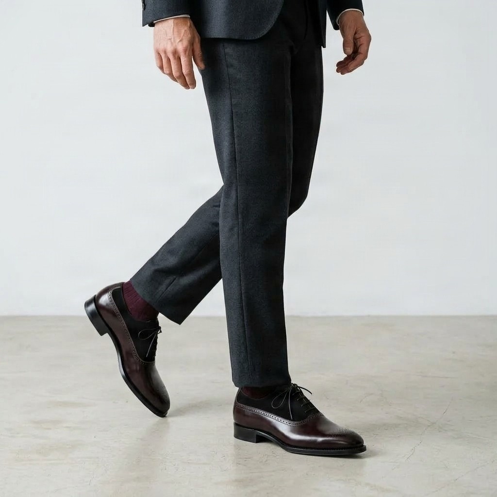 Men's burgundy and black suede brogues