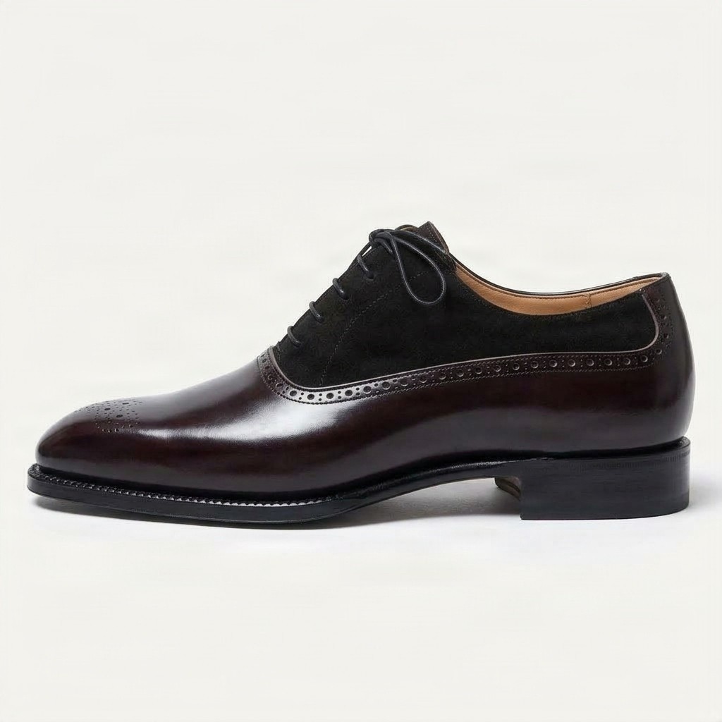 Men's suede brogues in burgundy and black