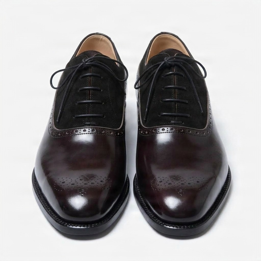 Burgundy and black suede brogues for men