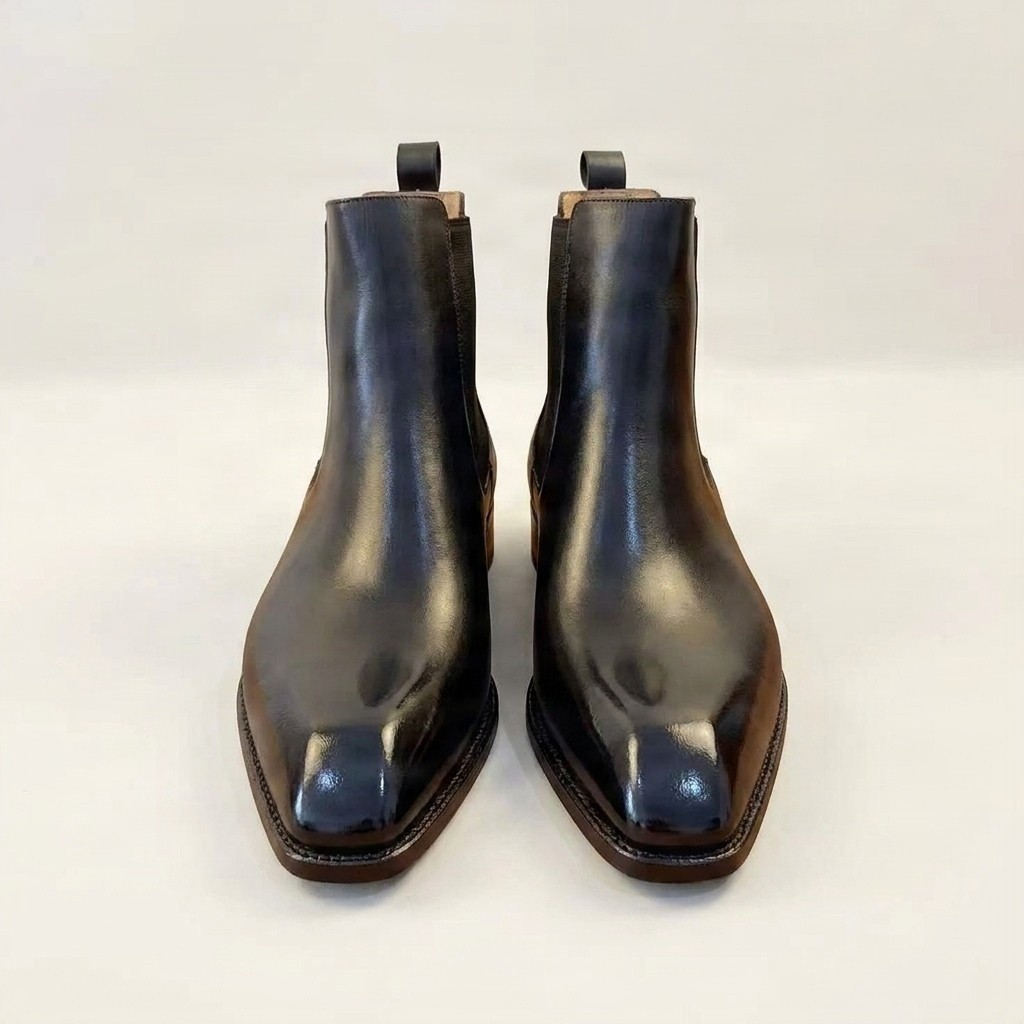 Black leather chelsea boots pull tab for men