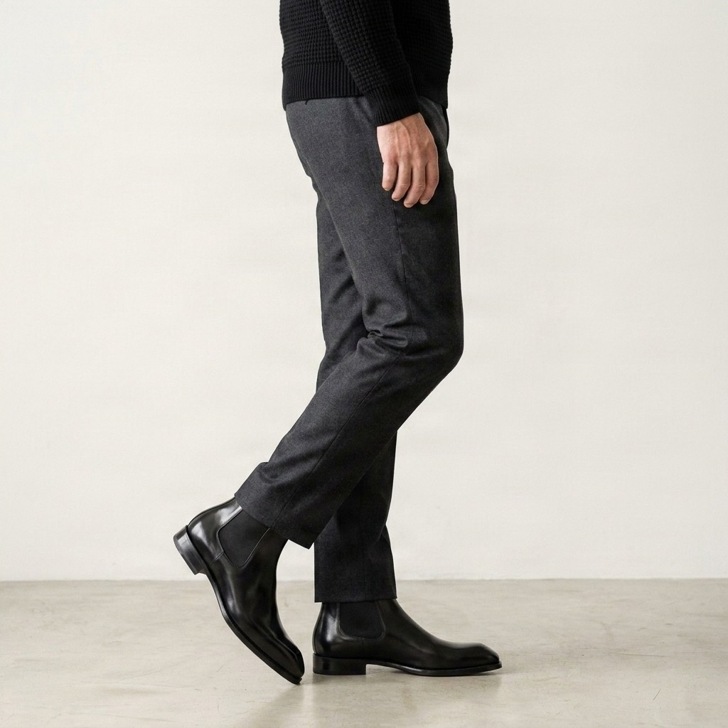 Men's leather chelsea boots pull tab in black