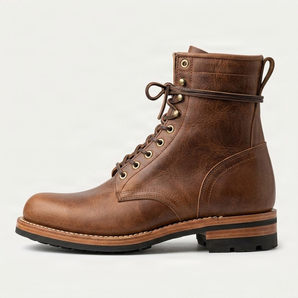 Brown leather combat boots padded for men