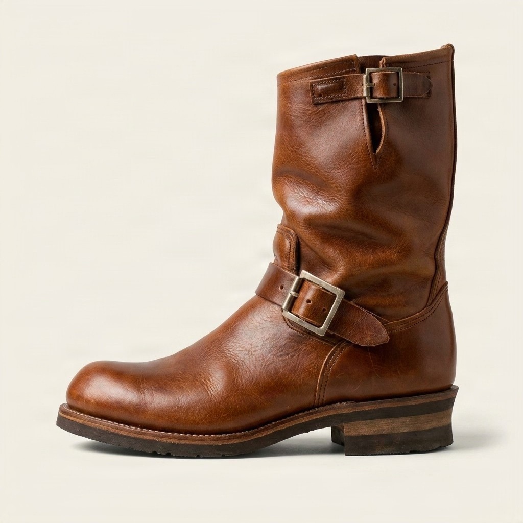 Cognac leather engineer boots for men