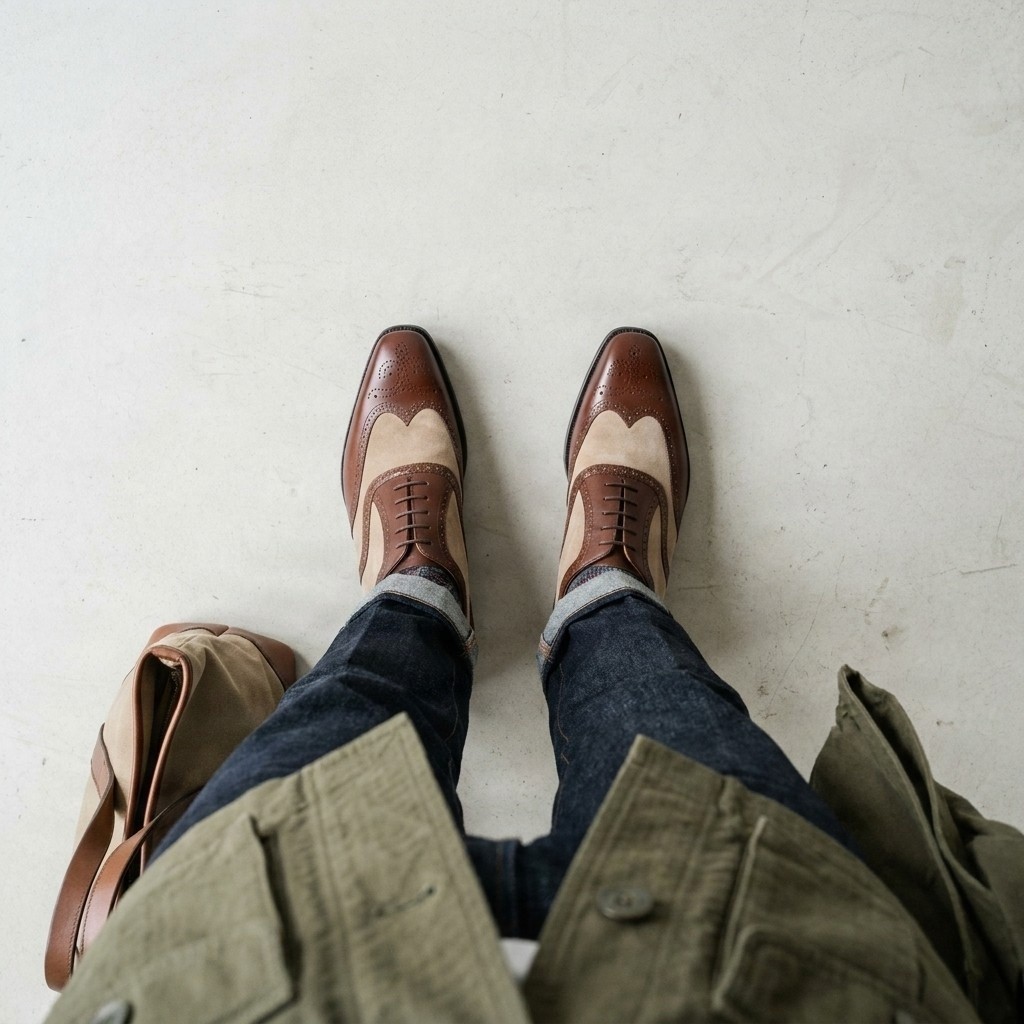 Men's brown and beige suede brogues