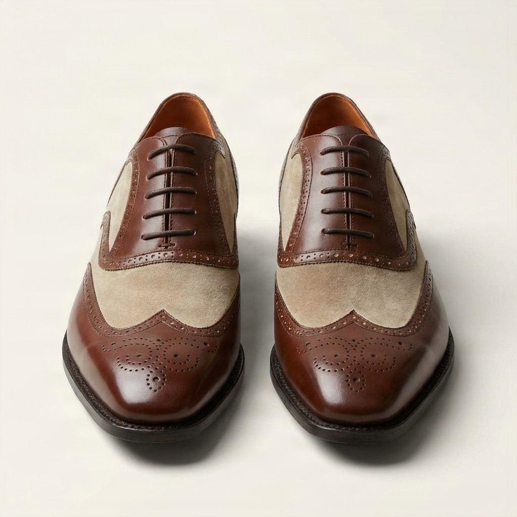 Men's suede brogues in brown and beige