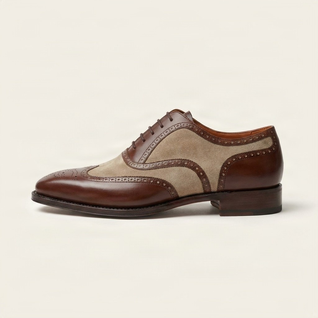 Brown and beige suede brogues for men