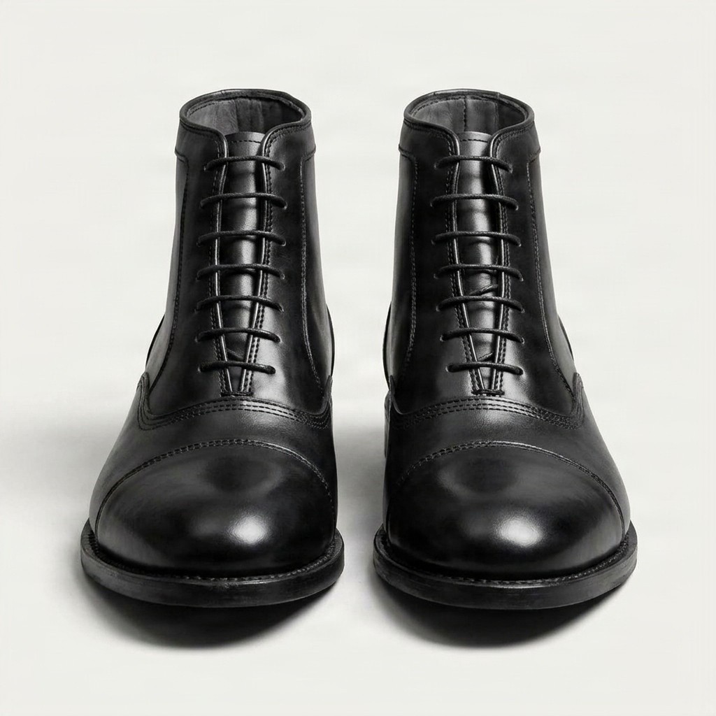Black leather dress boots cap toe five for men