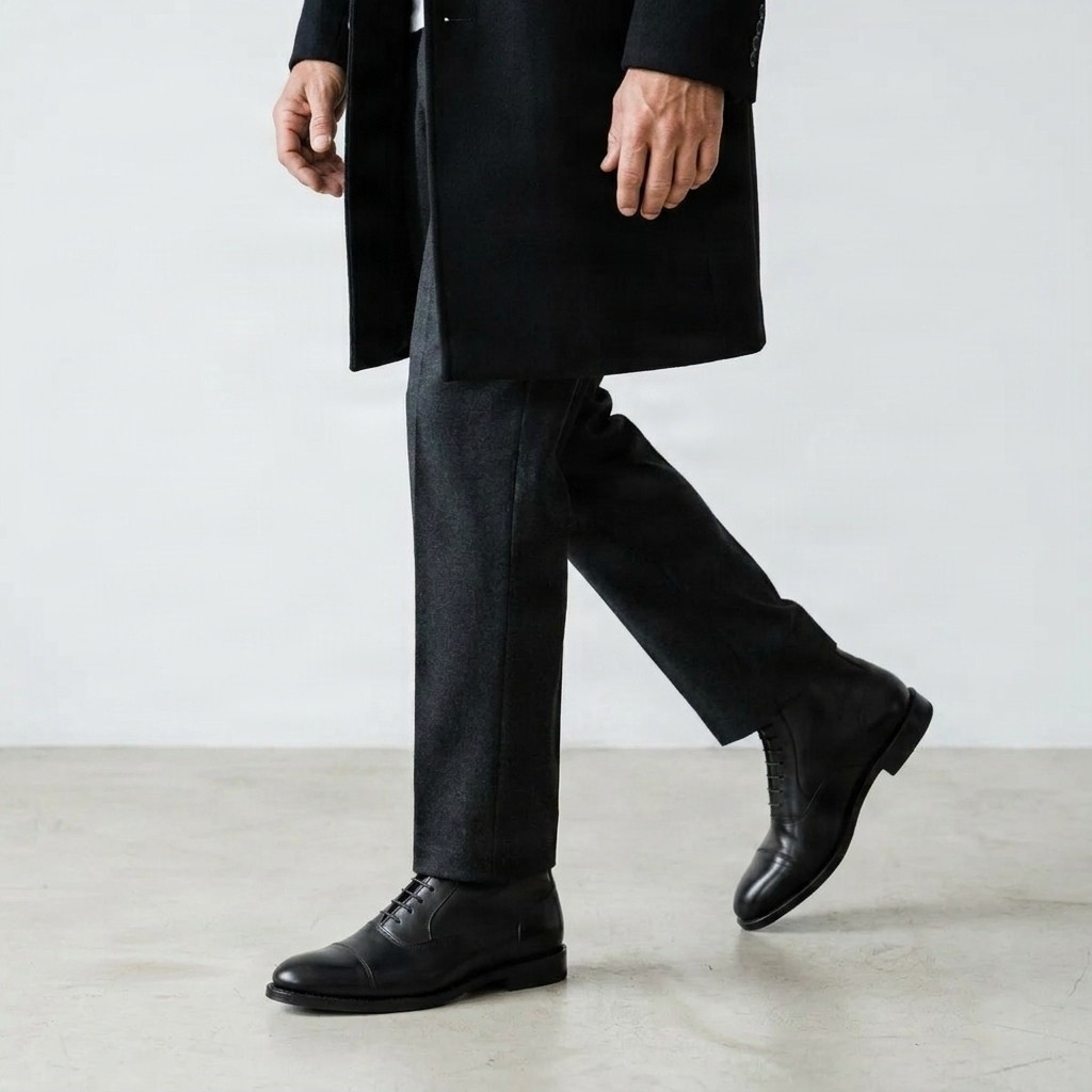 Men's black leather dress boots cap toe five