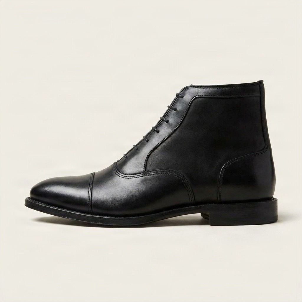 Men's leather dress boots cap toe five in black