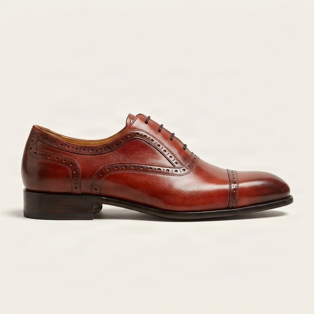 Cognac leather cap toe brogues medallion for men