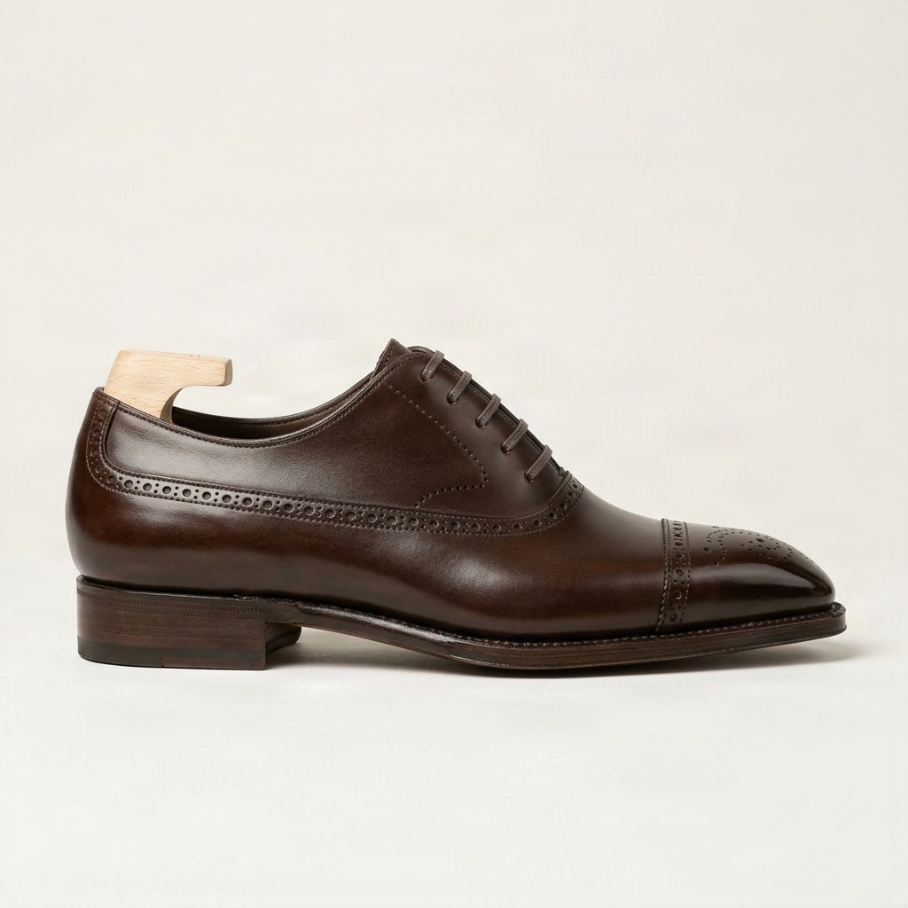 Men's leather oxford shoes cap toe square in brown