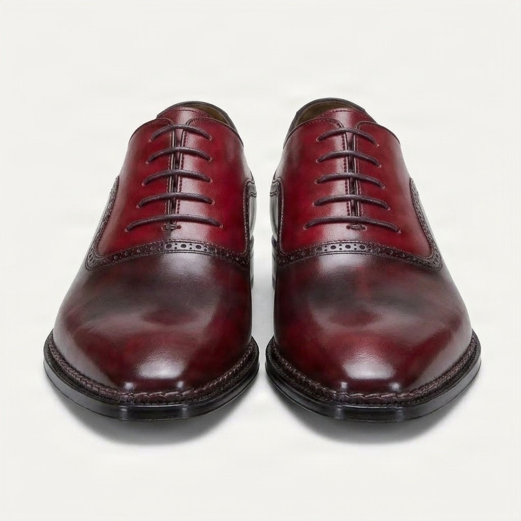 Men's leather wingtip brogues long in burgundy