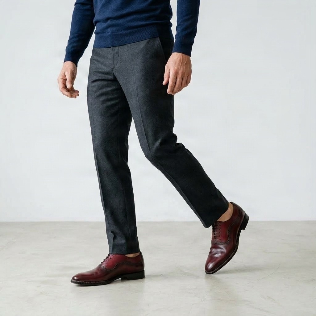 Burgundy leather wingtip brogues long for men