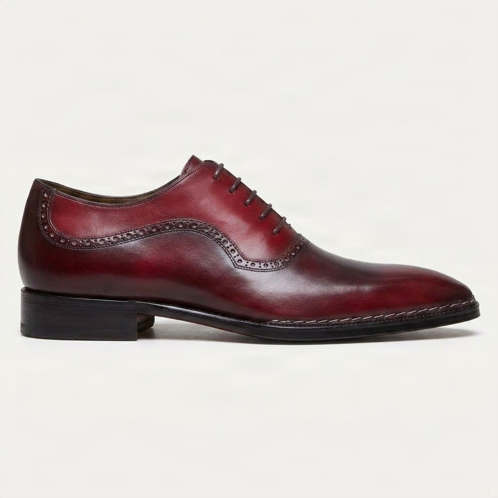 Men's burgundy leather wingtip brogues long