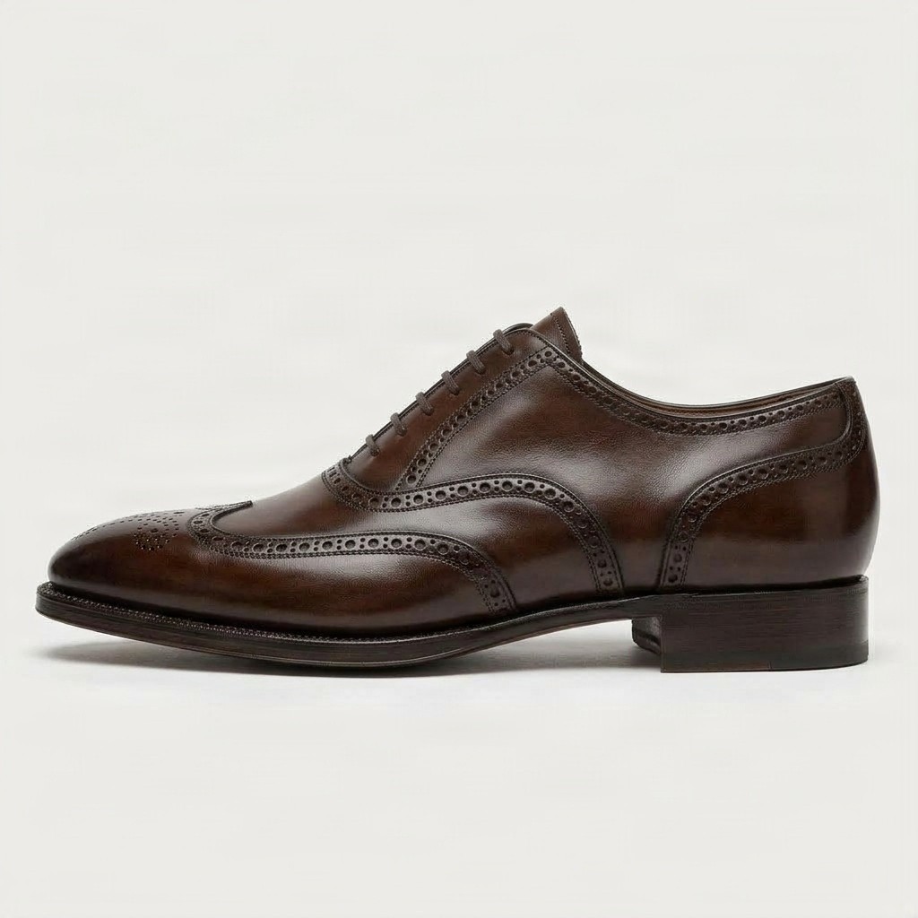 Brown leather wingtip brogues dark for men