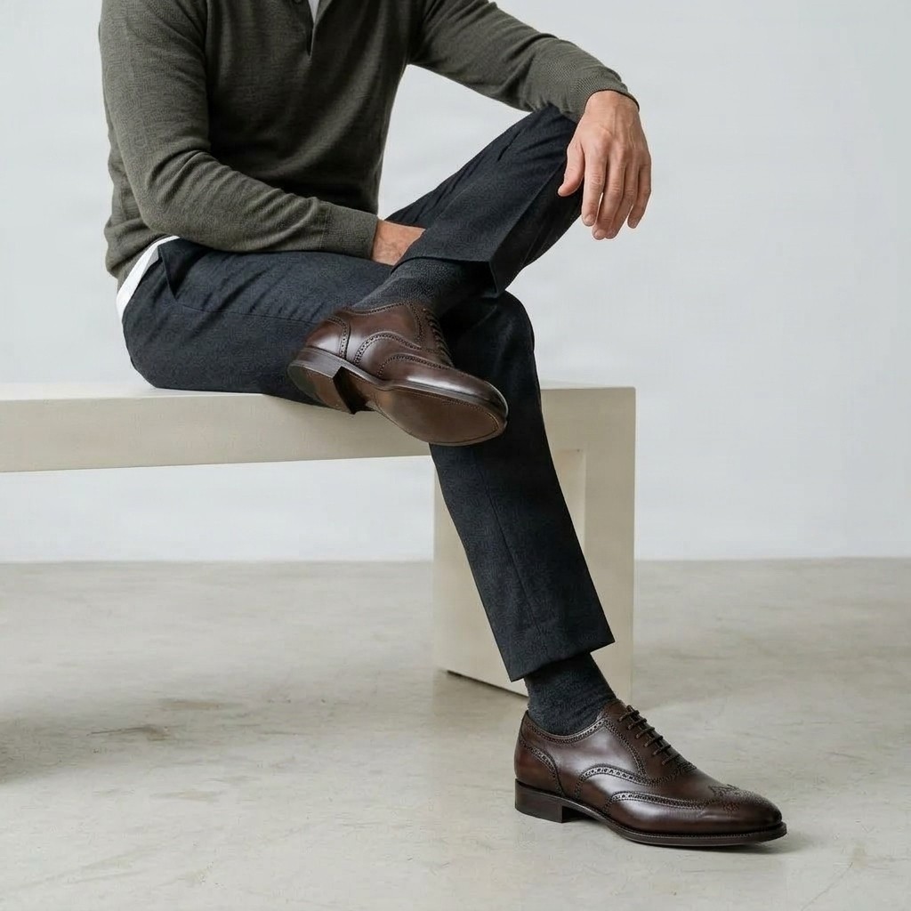 Men's brown leather wingtip brogues dark