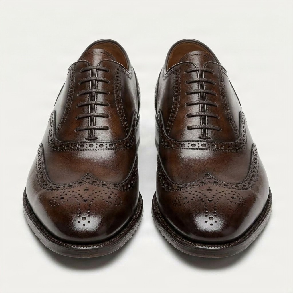 Men's leather wingtip brogues dark in brown