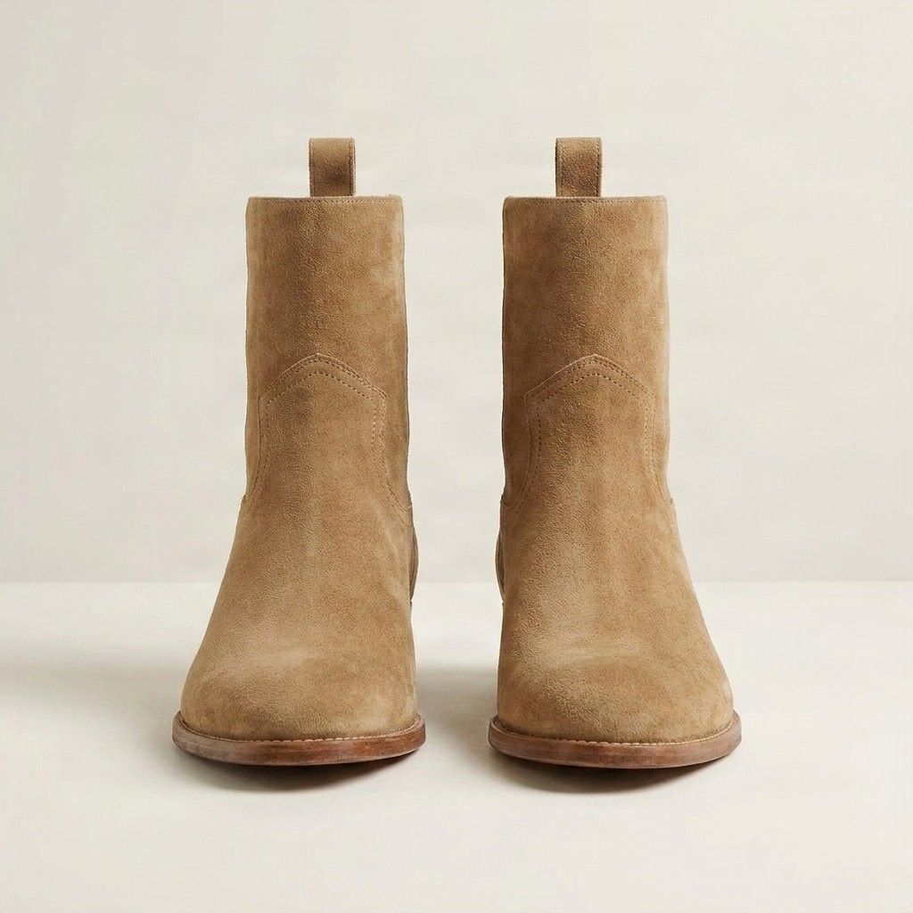 Tan suede cowboy boots pull tab