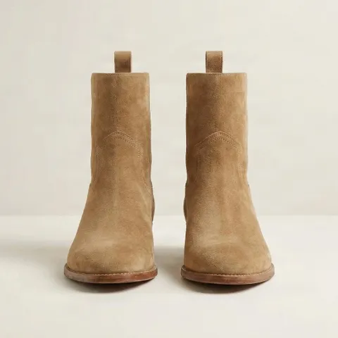Tan suede cowboy boots pull tab