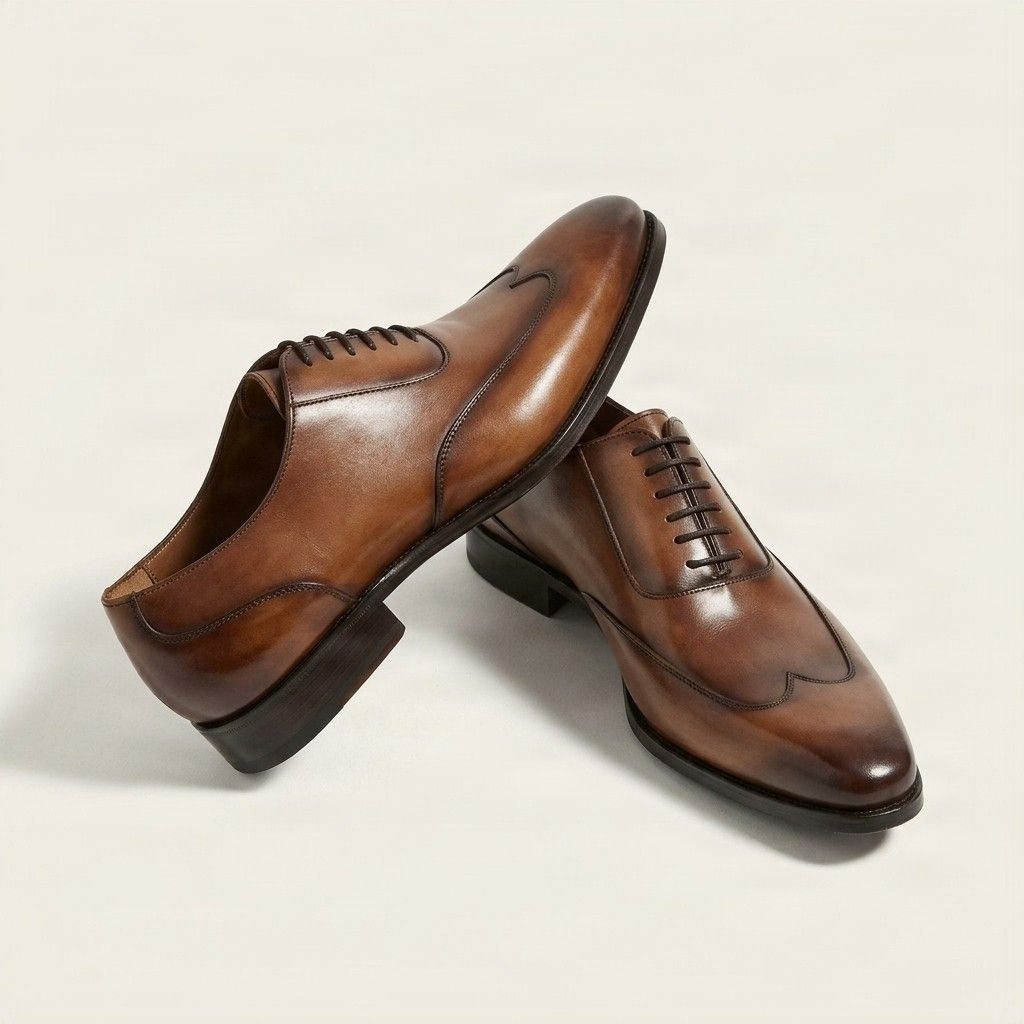Brown leather oxford shoes wingtip