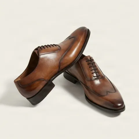 Brown leather oxford shoes wingtip