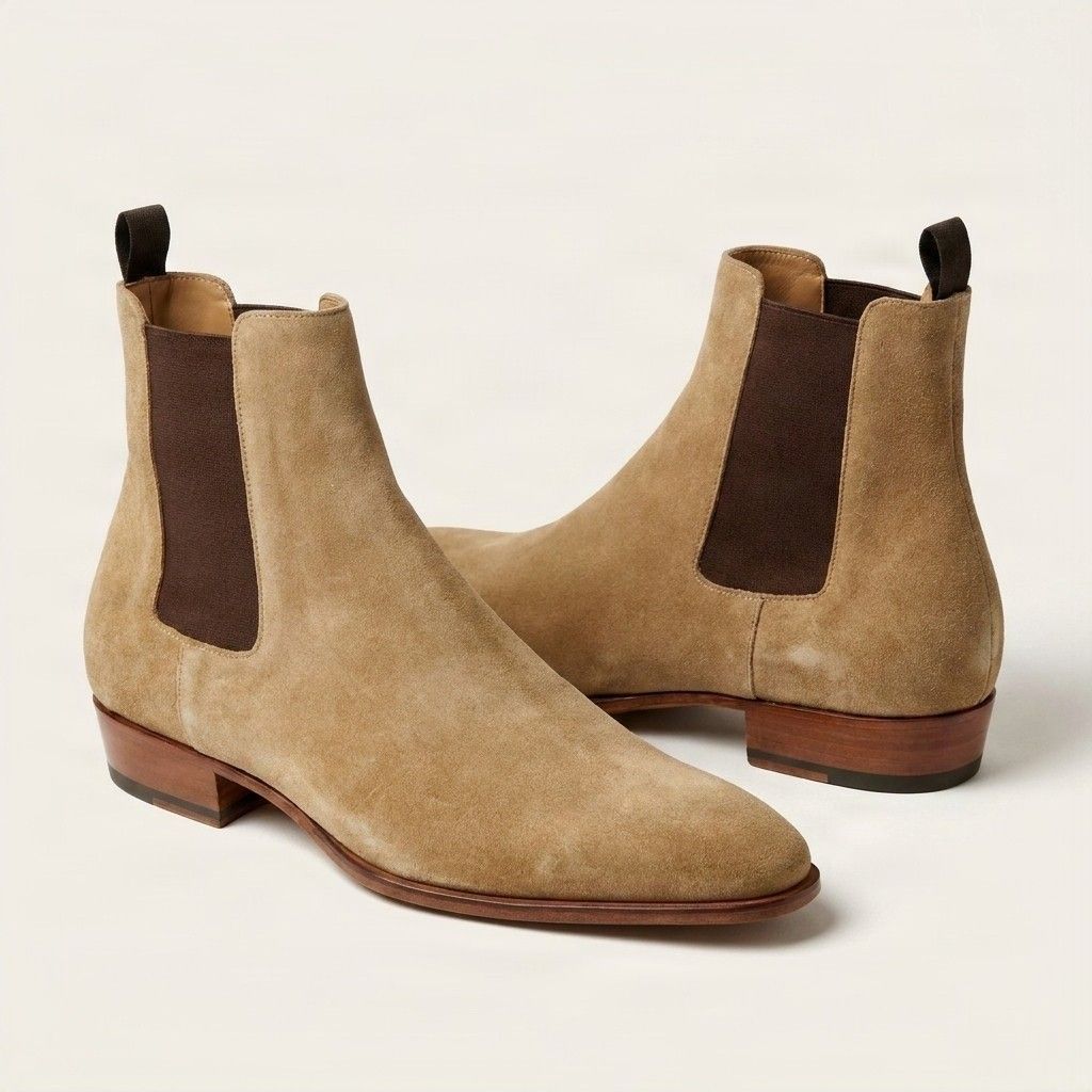 Beige suede chelsea boots