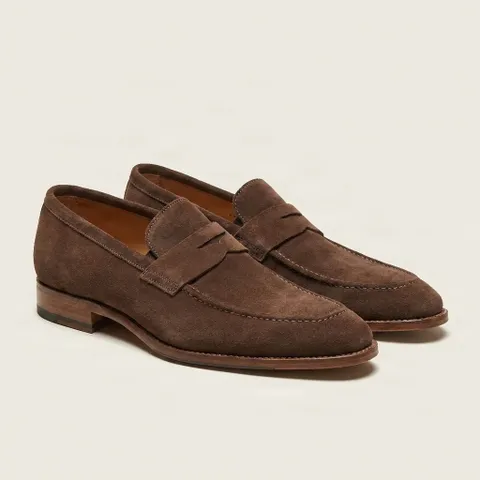 Brown suede penny loafers
