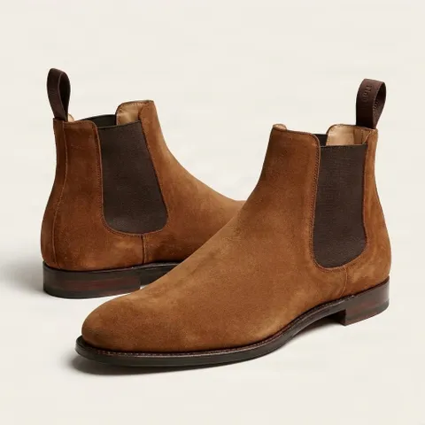 Tan suede chelsea boots pull tab