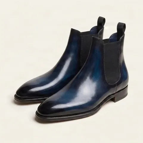 Navy leather chelsea boots pointed toe