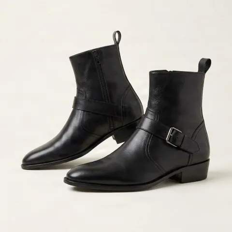 Black leather jodhpur boots buckle