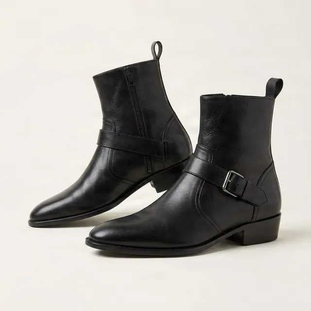 Black leather jodhpur boots buckle