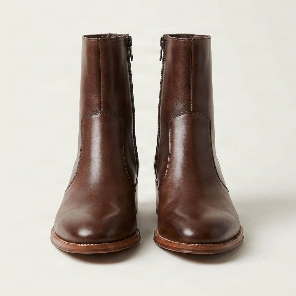 Brown leather ankle boots side zip