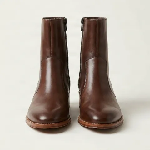 Brown leather ankle boots side zip