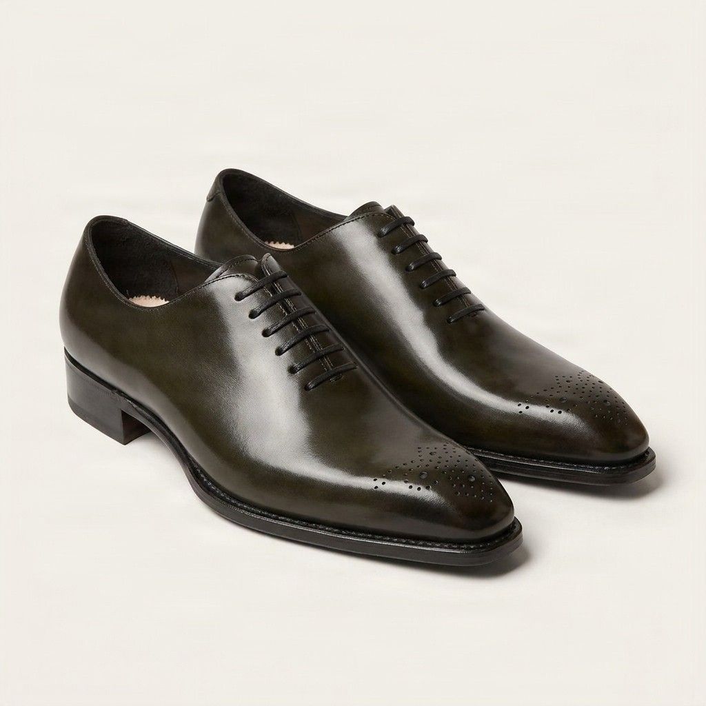 Green leather brogues medallion