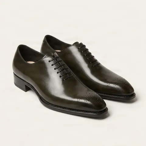 Green leather brogues medallion