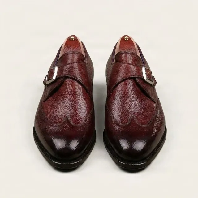 Burgundy leather monk strap shoes