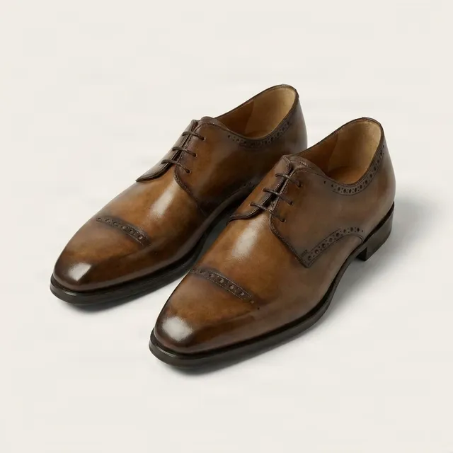 Brown leather cap toe brogues dark