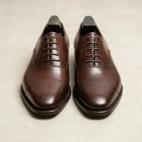Brown leather oxford shoes cap toe