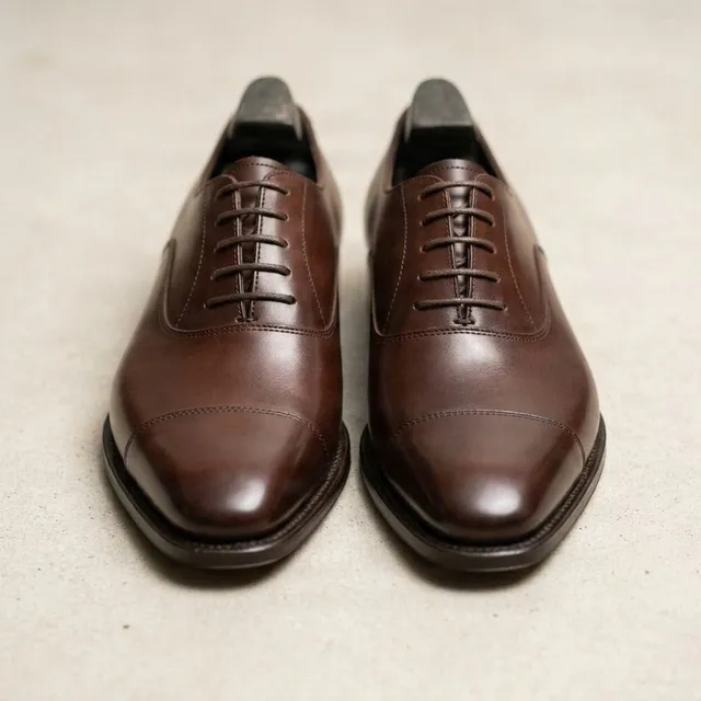 Brown leather oxford shoes cap toe