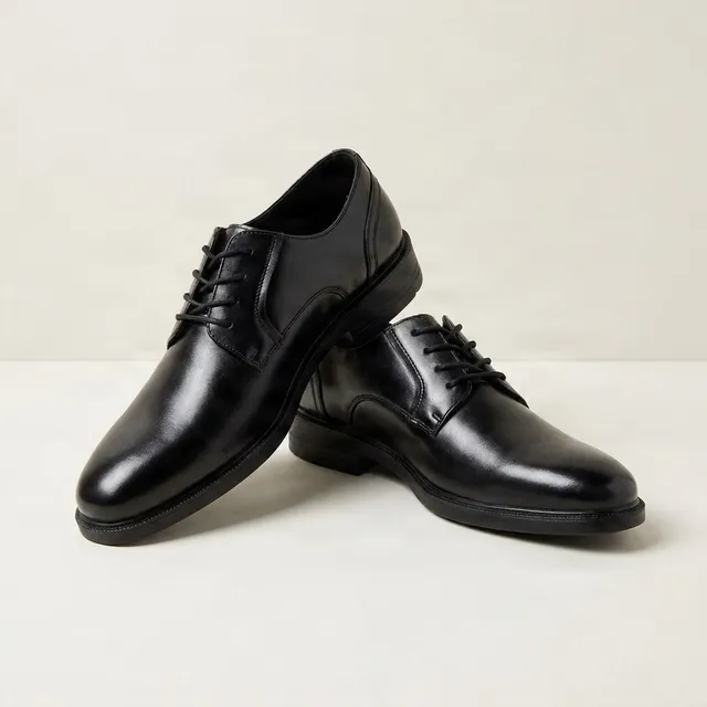 Black leather derby shoes