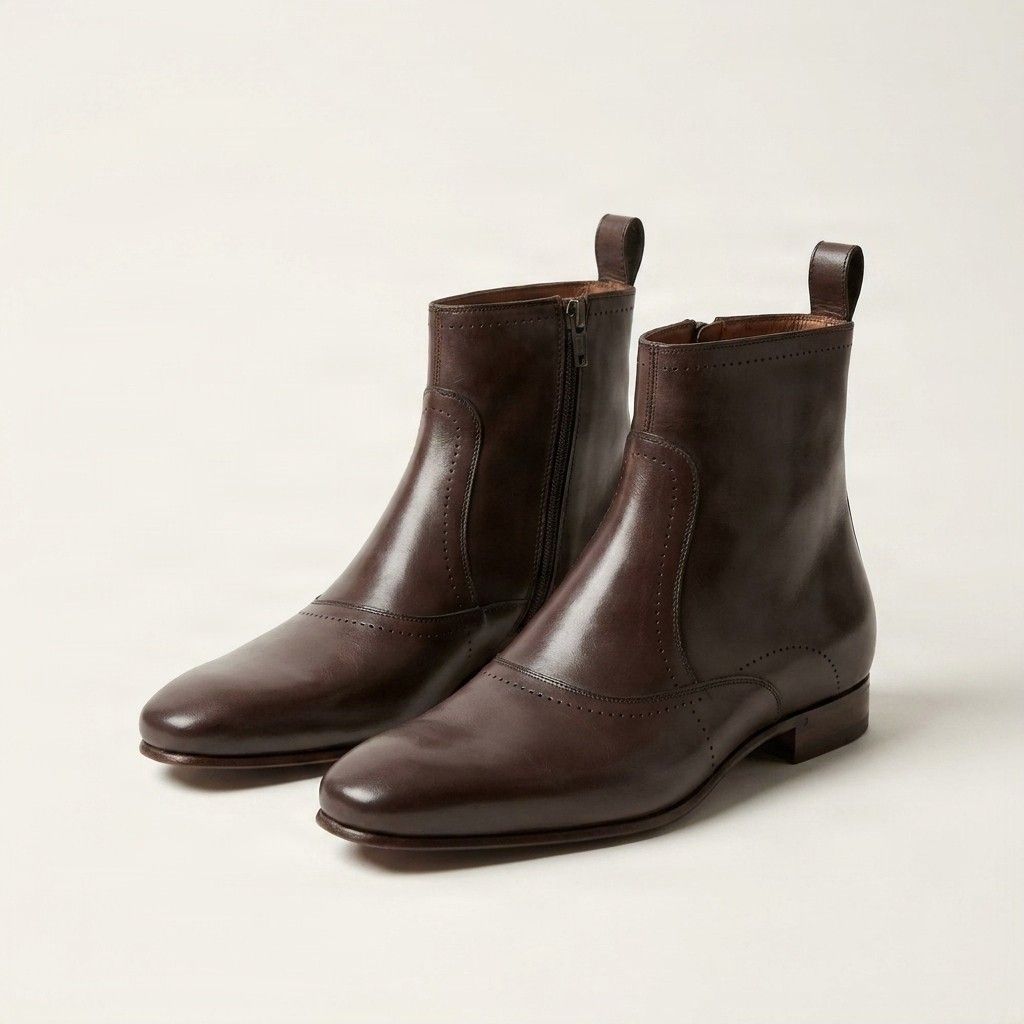Brown leather dress boots side zip