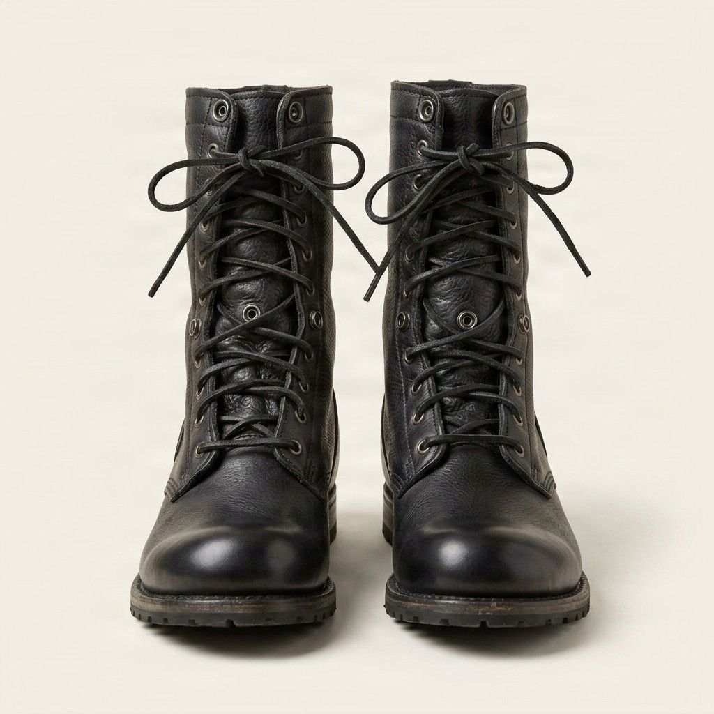 Black leather combat boots