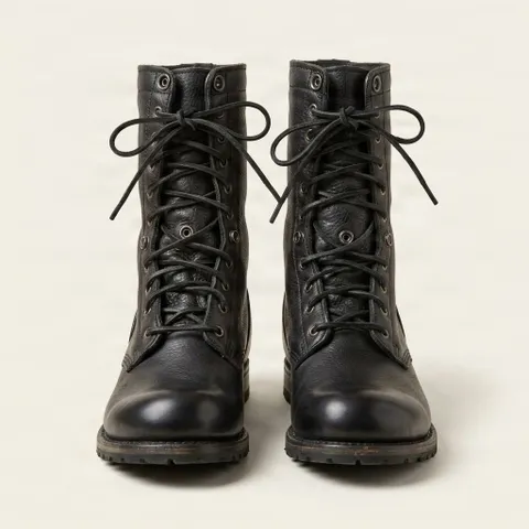 Black leather combat boots