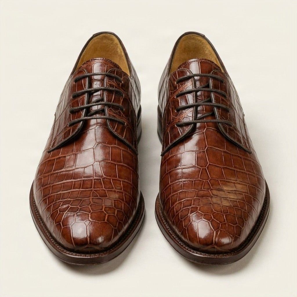Brown crocodile oxford shoes scale