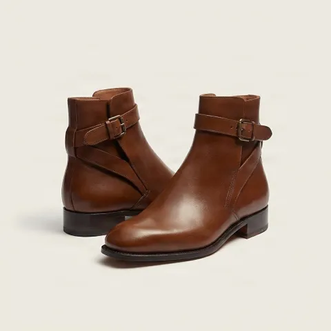 Brown leather jodhpur boots buckle